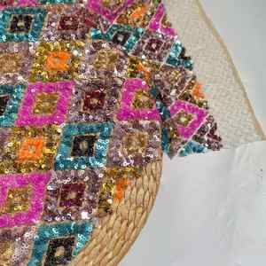 Bán buôn tùy chỉnh floeal dệt Polyester lưới vàng đỏ sequin ren vải cho phụ nữ ăn mặc, hometextile - Product Image 4