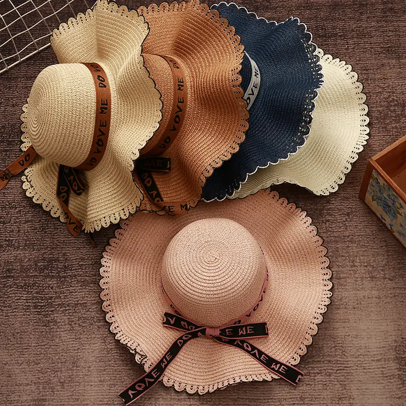cheap wholesale straw hats summer wide brim women's straw hats with custom logo beach straw hat for traveling