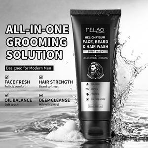 Private Label 3 in 1 Wash Beard <b>shampoo</b> Helichrysum Keratin Sulfate-Free Face Beard Hair Daily Cleanser For Men Grooming care - Product Image 3