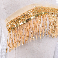Cinta de encaje con flecos de borlas de lentejuelas brillantes y cuentas, tamaño personalizado, con base de malla, para vestido de baile y atuendo de noche