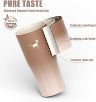 Gobelet isotherme en acier inoxydable avec revêtement en céramique, double paroi, isolation sous vide, tasse à café de voyage avec deux couvercles anti-fuite, porte-gobelet pour voiture