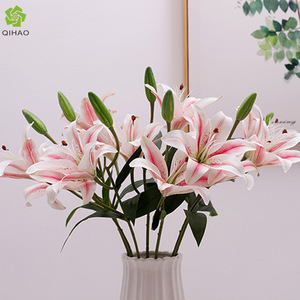 QIHAO 3D Artificial Lily 3-<b>Headed</b> Silk Flower High Quality Wedding Decor Table Centerpiece Romantic <b>Style</b> - Product Image 5