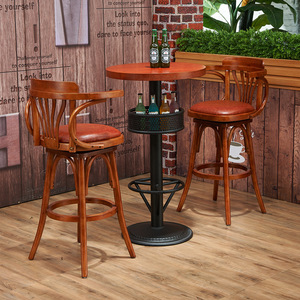 Kursi Tinggi, Meja Bar dan kursi kayu Solid Modern ramah lingkungan, bangku Bar, bangku tinggi, sandaran tangan putar ruang tamu - Product Image 3