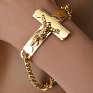 Bracelets unisexes personnalisés en or véritable sculpté, style crucifix, maillons épais, anti-rouille, légers et polis, vente en gros - Product Image 3
