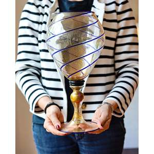 Jarrón Grande de Vidrio Soplado Gabbiani, Transparente con Rayas Azules, Diseño Minimalista de Lujo para Arreglos Florales en el Hogar, Material de Cristal - Product Image 4