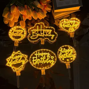 LED Cake Topper luce notturna Happy Birthday acrilico strumenti di <span class=keywords><strong>decorazione</strong></span> per san valentino festa di nozze <span class=keywords><strong>torta</strong></span> <span class=keywords><strong>decorazione</strong></span> - Product Image 1