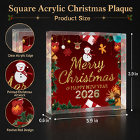 Plaque carrée en acrylique transparent épais imprimée sur mesure, motif bonhomme de neige festif, décoration de table de Noël, bloc acrylique, best-seller