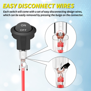 สวิตช์โยกแบบกลมมาตรฐาน UL สำหรับมืออาชีพ แบบมีสายพร้อมใช้งาน 12V DC สวิตช์กระแสสูง SPST <span class=keywords><strong>2</strong></span> ขา สำหรับรถยนต์ เรือ - Product Image 5