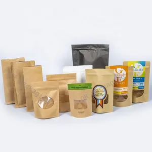 Recyclable Zipper Brown Kraft Paper Bags Custom Brown Kraft Paper Pouch Stand Up Pouch With Window