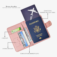 Porte-passeport en cuir végétalien avec crochet Organisateur Couverture de passeport avec porte-carte magnétique et sangle de cou