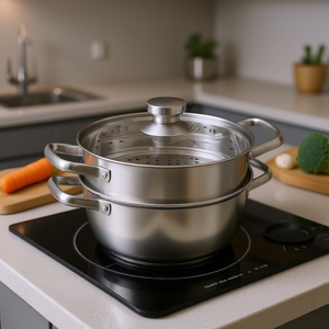 Olla vaporera de acero inoxidable de 22 cm y 3 litros de capacidad con tapa para estufa de gas, eléctrica e inducción, vaporera grande para verduras. - Product Image 2