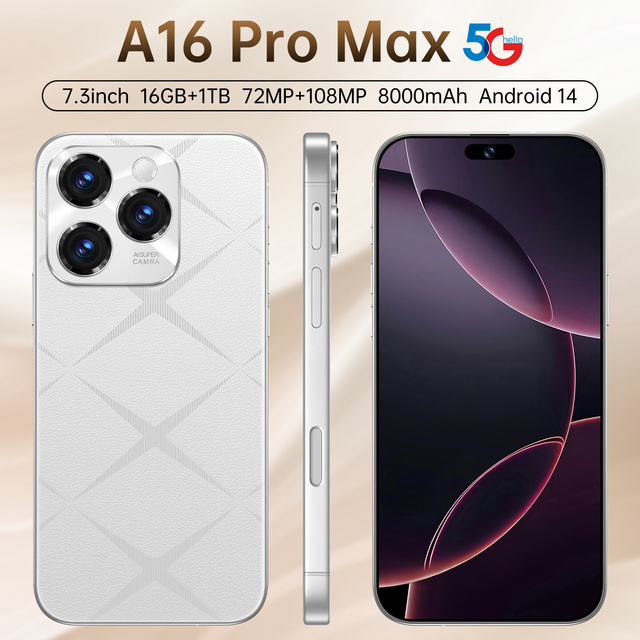 8000mAh Large Battery 16 Pro Max 5G Phone Factory Direct Dual SIM 108MP Rear Camera Deca Core Face Unlock Android 14