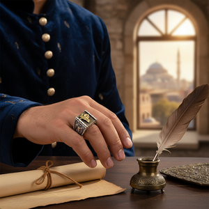 925K Sterling <b>Silver</b> Ottoman Empire Tugra Double Head Eagle <b>Men</b> Sultan <b>Ring</b> - Product Image 3