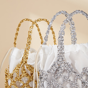 Zomerstrand Holle Goud/Zilver Draad Net Tote Trekkoordtas Dames Zachte Grote Capaciteit Helder Touw Macramé Gehaakt Geweven - Product Image 2