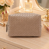 Pochette cosmétique en PU tissé, petite trousse de maquillage avec poche intérieure zippée, trousse de toilette, étui de rangement de voyage pour femmes et hommes