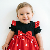 Robe d'été trapèze à manches courtes pour bébés filles, à pois, avec grand nœud et volants, en tricot 100% coton, col rond, longueur genou