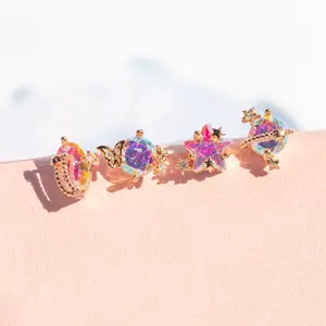 Five-pointed Star Butterfly Earrings 18k Gold Plated Starry Sky Saturn Planet Earrings for Women Girl
