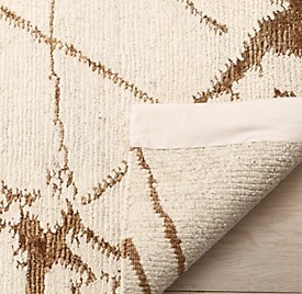 Tapis de salon en laine et jute fait main, aspect marbre naturel abstrait, couleur crème/bronze, à poils longs et doux, ciselé à la main - Product Image 5