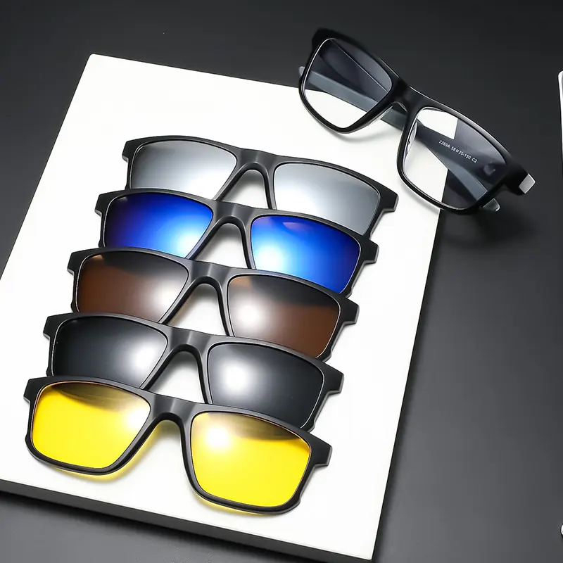 Mode carré hommes sport lunettes de soleil TR90 lunettes cadre magnétique 5 en 1 polarisé Clip sur lunettes de soleil