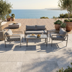 Moderno Conjunto <span class=keywords><strong>de</strong></span> Sofá <span class=keywords><strong>de</strong></span> Exterior <span class=keywords><strong>de</strong></span> 4 Piezas con Estructura <span class=keywords><strong>de</strong></span> Acero y Mesa con Tapa <span class=keywords><strong>de</strong></span> Vidrio, Muebles <span class=keywords><strong>de</strong></span> Jardín <span class=keywords><strong>para</strong></span> 4 Personas, Tela <span class=keywords><strong>de</strong></span> 200g, Cojín <span class=keywords><strong>de</strong></span> 8cm <span class=keywords><strong>de</strong></span> Grosor - Product Image 3