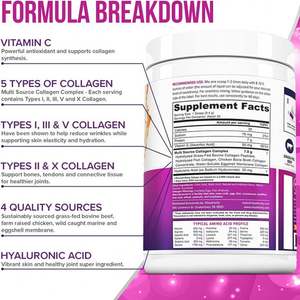 Çoklu Kolajen Peptitleri Hyaluronik Asit ve C Vitamini Hidrolize Kolajen Proteinleri Tip I II III V ve X - Product Image 2