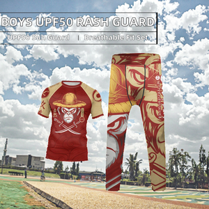 ชุดกีฬาเด็กผู้ชาย UPF50 ระบายอากาศ ป้องกันแบคทีเรีย สำหรับ BJJ พิมพ์ลายแบบ Sublimation เต็มตัว เสื้อรัดรูปออกกำลังกาย กางเกงเลกกิ้ง - Product Image 2