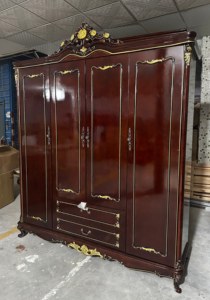 Armario de Dormitorio de Madera Maciza de Estilo Francés Clásico Europeo de Lujo con Diseño Tallado y Gabinete para Almacenamiento de Ropa - Product Image 2