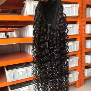 Extension de cheveux humains Remy brésiliens Yaki, ondulations Water Wave, Deep Wave, Body Wave, lisses, blondes, longues, queue de cheval à clipser - Product Image 1