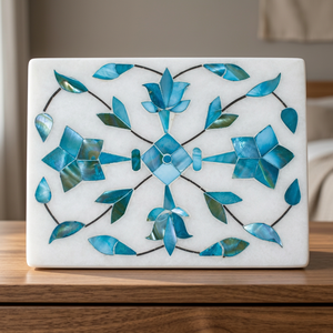 Caja de Joyería Rectangular de Mármol con Diseño Floral Azul Incrustado, Moderna Caja de Almacenamiento para Joyas para el Día de Acción de Gracias - Product Image 4