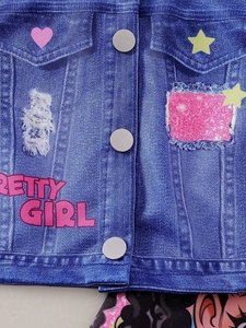 Toptan Bebek Kız Giyim Seti Kısa Kollu Karikatür Baskılı Tişört Elbise + Yelek Ceket 2 Parça Kıyafet Seti - Product Image 5