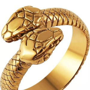 Double Headed <b>Snake</b> Stainless Steel <b>Ring</b> Gold Unisex Fashion Jewelry Gift - Product Image 1