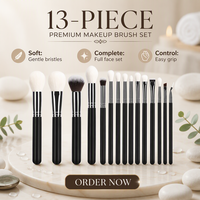 MSQ 15 pièces – Ensemble de pinceaux de maquillage de luxe en poils de chèvre naturels avec manche en bois, format voyage, pour le visage et le correcteur, noir, marque privée