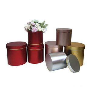Metal Paper Design Cardboard Preserved Flower Packaging Gift Box Luxury 3Pcs Round Flower Box