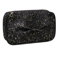 Sac à cosmétiques noir à paillettes avec nœud, vente en gros, organiseur de maquillage portable pour femmes