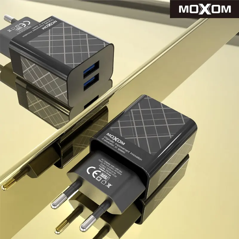 MOXOM 5V 2.4A EU Kép Tường USB Sạc Du Lịch Adapter Phù Hợp Với 1m Cáp sạc Nhỏ Gọn