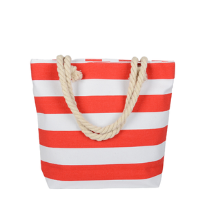 <span class=keywords><strong>BOYAR</strong></span> Rote Gestreifte Canvas Strandtasche mit Futter, Zwei Henkeln, Baumwollseilen, Umweltfreundlich, Langlebig, Modisch mit Reißverschluss für Damen - Product Image 1