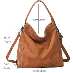 KCB14 Bolsas femininas luxuosas de grande capacidade, bolsas vintage de couro PU para ombro, bolsas grandes