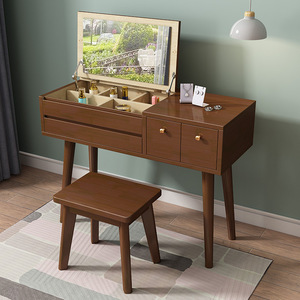 Nordic Solid Wood Dressing <b>Table</b> With Mirror Storage Bedroom Vanity Desk For Makeup And Storage <b>Pine</b> Wood Natural Color - Product Image 3