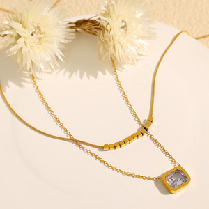 Collar de oro de doble capa con colgante de cristal cuadrado, diseño geométrico para mujer, joyería de fiesta, cadena de aleación de zinc XL359WEG - Product Image 2
