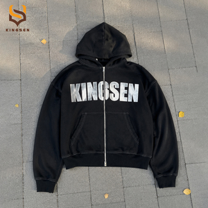 High Quality French Terry 500 Gsm Cotton Print Hoodie Oversize Streetwear Vintage Patch Embroidery Plain Boxy <b>Zip</b> up Hoodies - Product Image 3