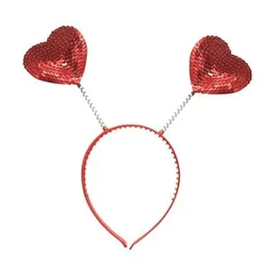 Red Sequin Heart Shaped Antenna Headband Blinking Hair Band Accessories For Lovers Valentines's Day Party Costume