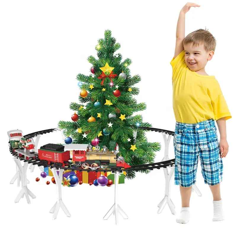 Nieuwste Kerstboom Met Trein Set Met Licht Muziek Speelgoed Treinset Elektrische Batterij Aangedreven Trein Speelgoed