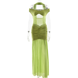 Elegante abito da donna <span class=keywords><strong>con</strong></span> spalline <span class=keywords><strong>verde</strong></span> oliva <span class=keywords><strong>con</strong></span> <span class=keywords><strong>spacco</strong></span> a <span class=keywords><strong>spacco</strong></span> alto abito <span class=keywords><strong>lungo</strong></span> donna - Product Image 6