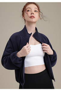 Veste de sport en <span class=keywords><strong>polaire</strong></span> pour <span class=keywords><strong>femme</strong></span>, coupe-vent, en polyester/nylon, haut de yoga, <span class=keywords><strong>pull</strong></span> de fitness ample à cordon de serrage, à manches longues, couleur unie - Product Image 6