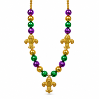 Collier de perles XXL Fleur de Lys 3 pièces pour Mardi Gras, violet, vert, or, bijoux de fête pour défilé de carnaval