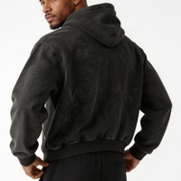 Sweat à capuche sport pour homme en molleton français, vintage, en coton délavé et vieilli, avec double fermeture éclair, imprimé personnalisé et fermeture éclair ornée de strass