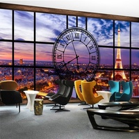 Papier peint mural 3D Paysage nocturne de la Tour Eiffel de Paris, pour restaurant et hôtel