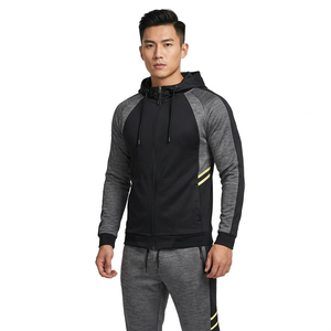 Chándal con Capucha para Hombre, Cierre Completo, Diseño Deportivo con Bloques de Color, Transpirable, Poliéster y Algodón, para Otoño, Corte Regular, Bolsillos Laterales - Product Image 1