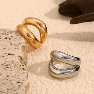 Stainless Steel Double Layer Twisted Band <b>Ring</b> Minimalist Irregular Stackable <b>Statement</b> Finger <b>Ring</b> For Women Jewelry - Product Image 3
