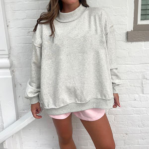 Hot Sale High Quality Solid Red <b>Mock</b> <b>Neck</b> Oversized Loose Fit Heavyweight Cotton Lined Summer Casual Women Streetwear Pullover - Product Image 1